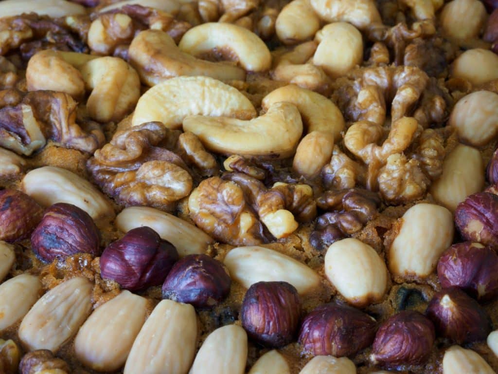 A picture of mixed nuts.