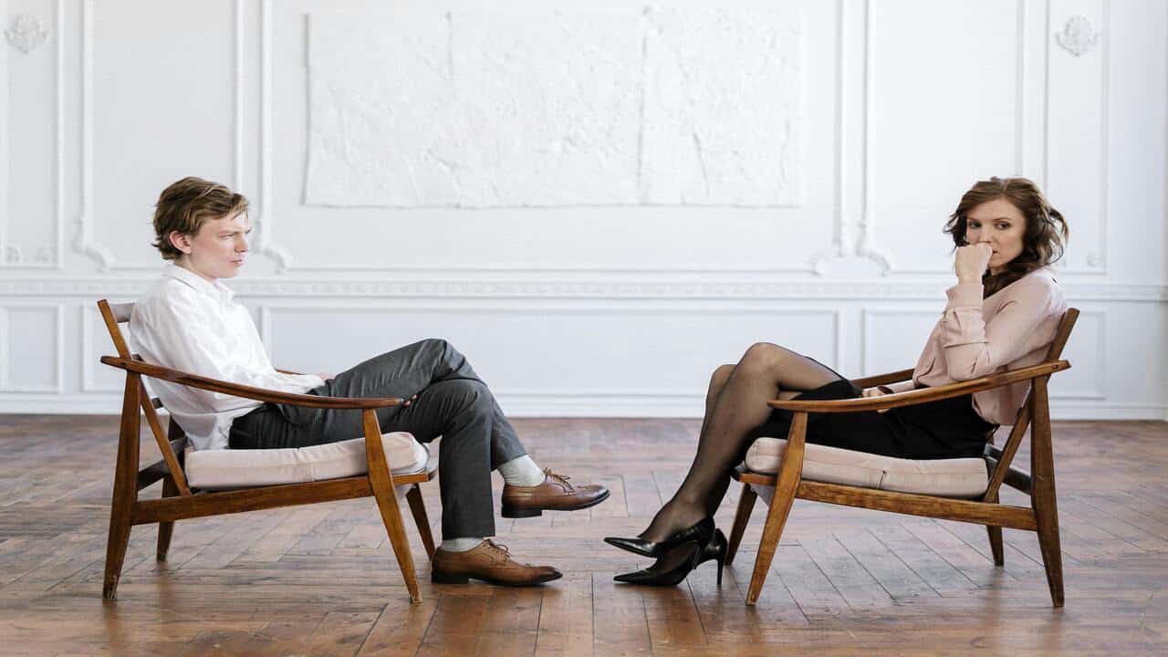 A woman not looking at her husband.