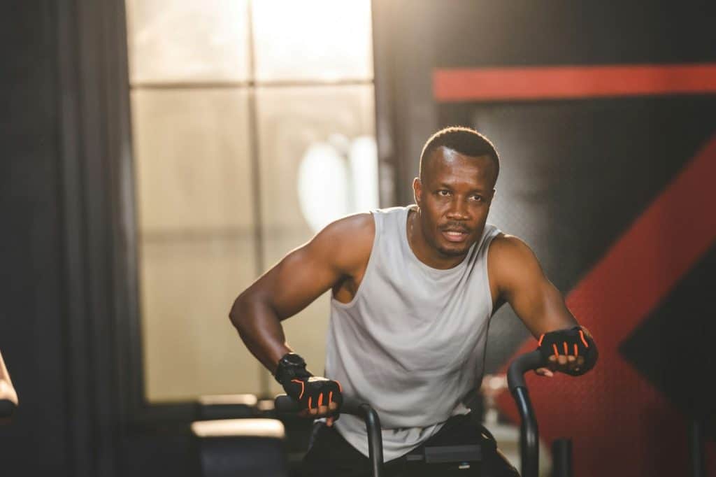 A man exercising in the gym.