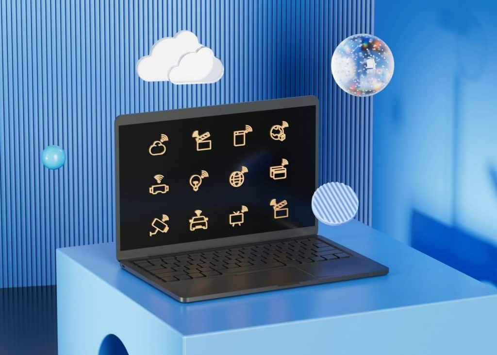 An illustration picture of a laptop with connections.