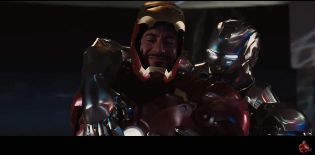 A picture of tony and rhodey in the movie.
