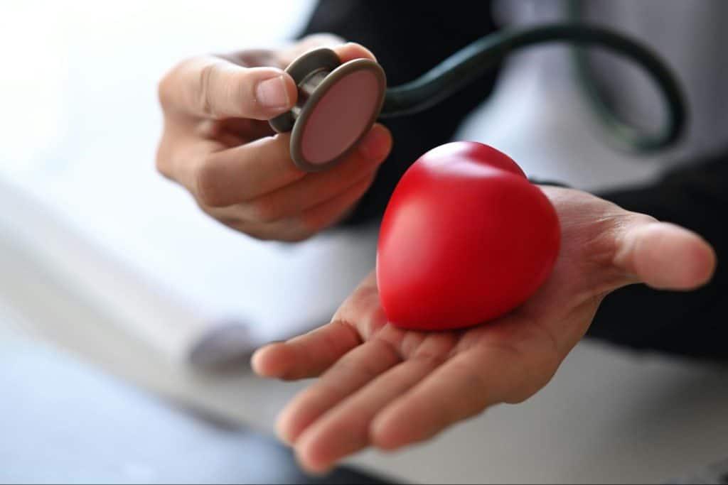 A person holding a heart figure and a stethoscope