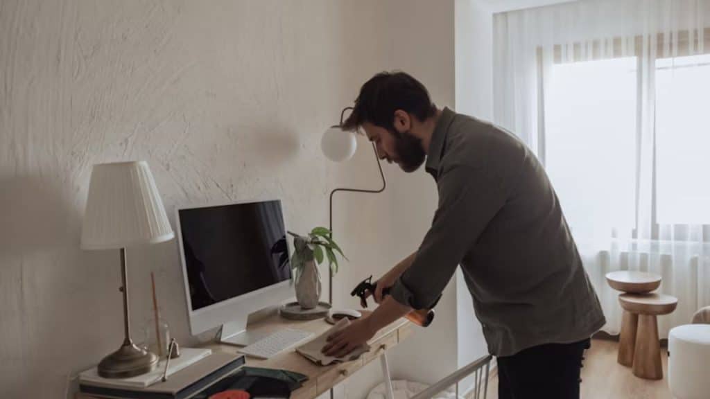 Man cleaning the house to support his partner without asking
