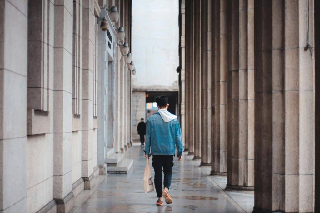 A man literally walking outside.