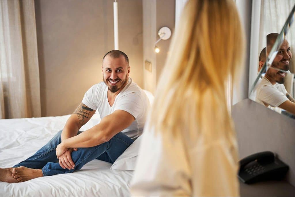 A man appreciating a woman by just looking at her