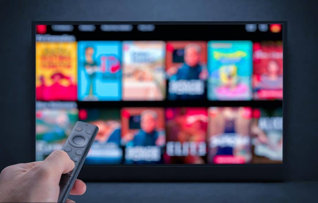A person holding a remote control for television