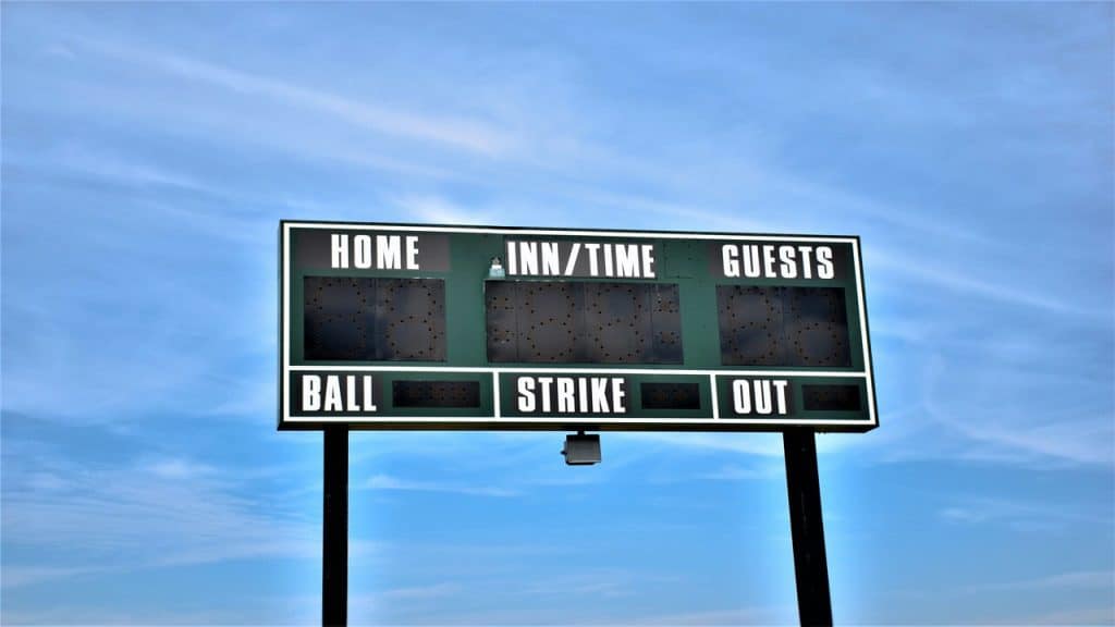 A scoreboard with some words on it