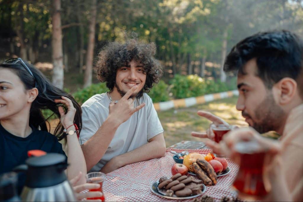 A man with his friends.