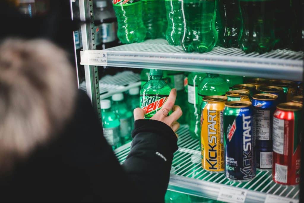 A picture of soda inside the refrigerator