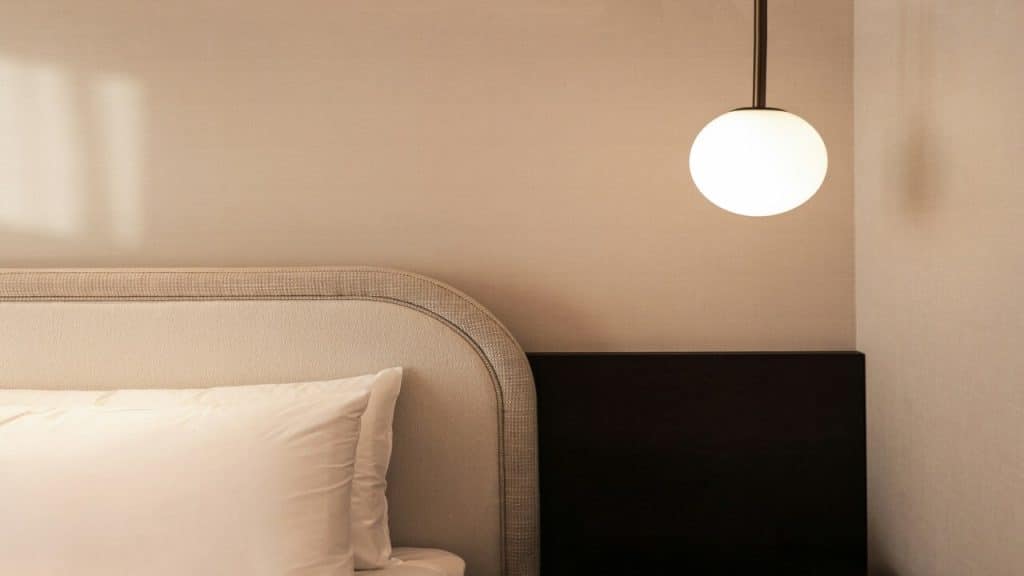 A warmly lit bedroom