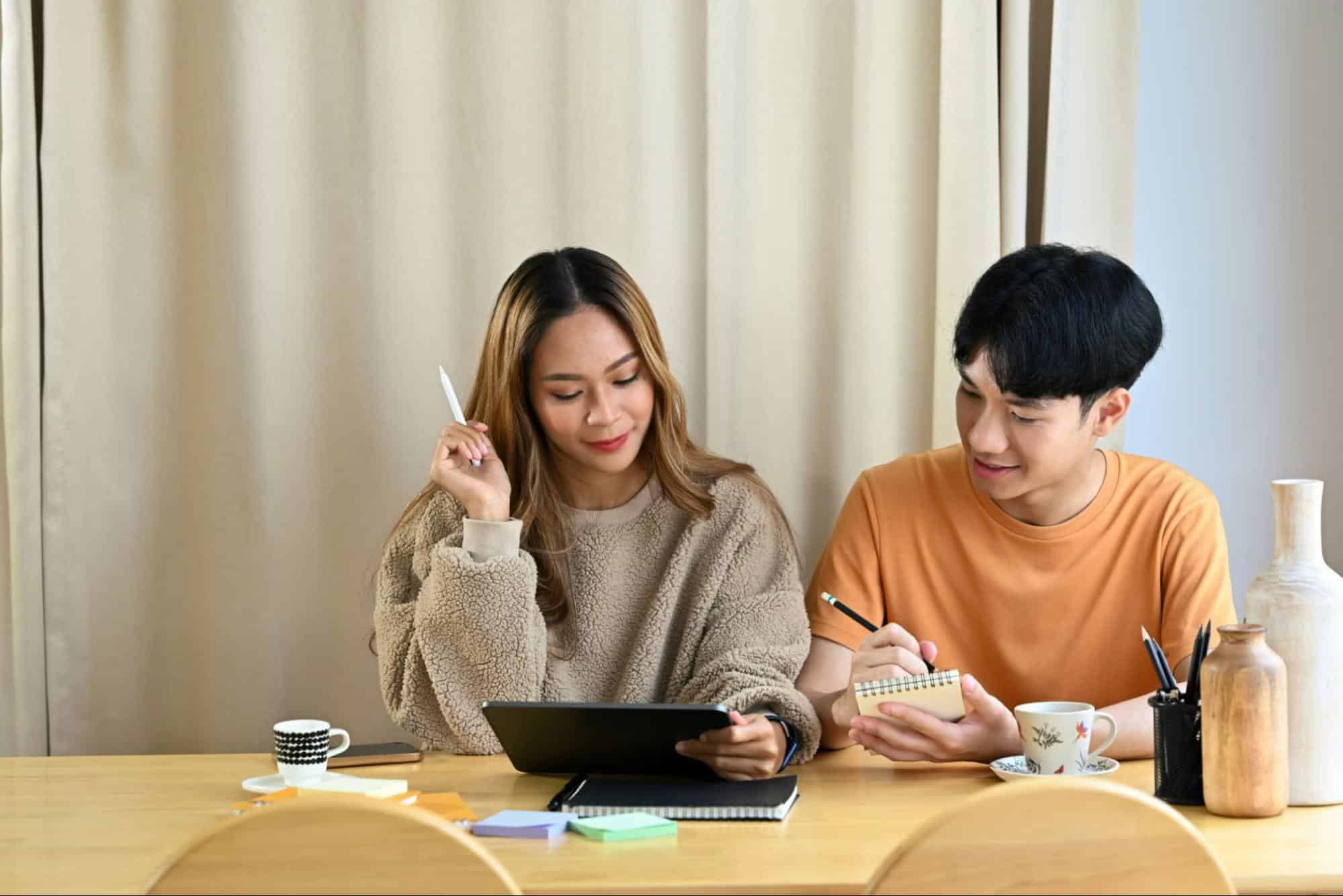 A couple planning their quality time together.