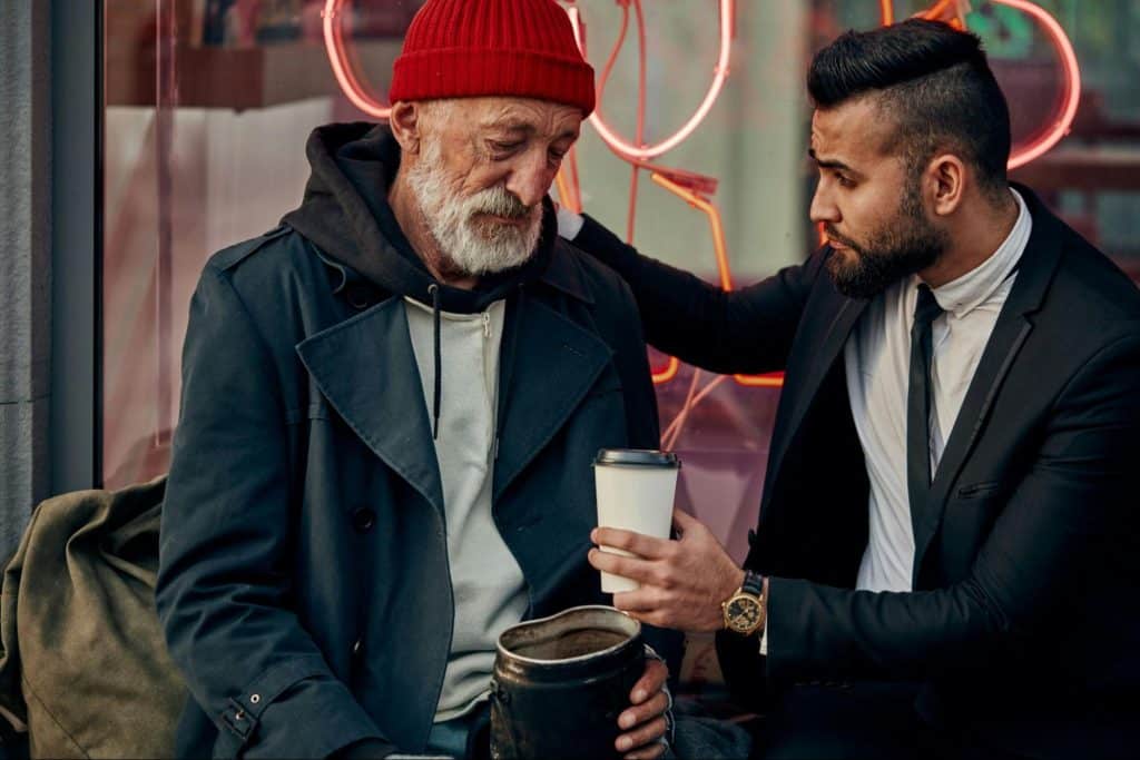 A man with a stranger.