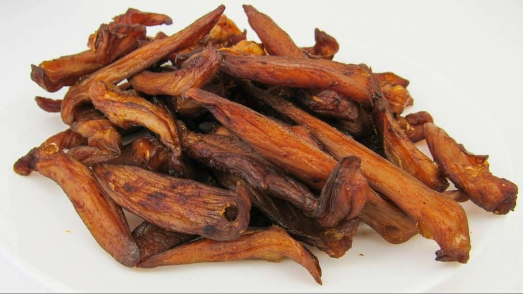 A picture of dried meat or jerky.