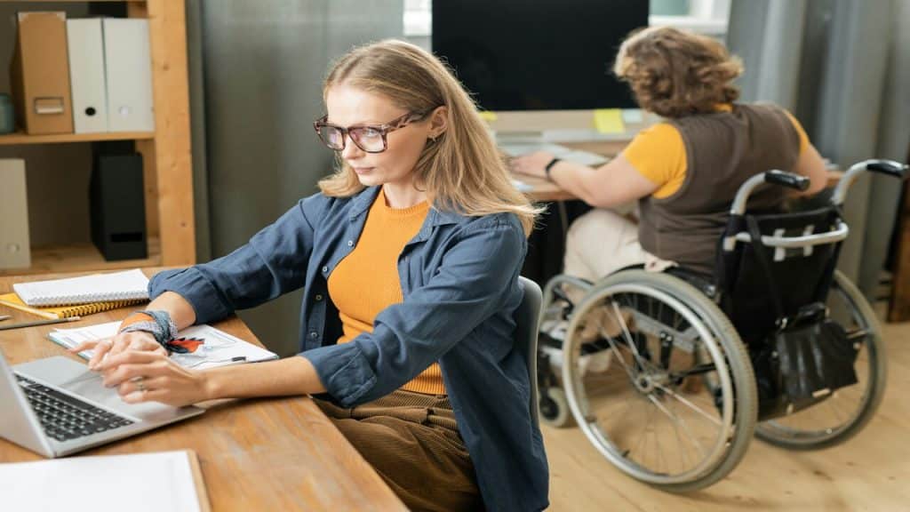 A woman working hard at work