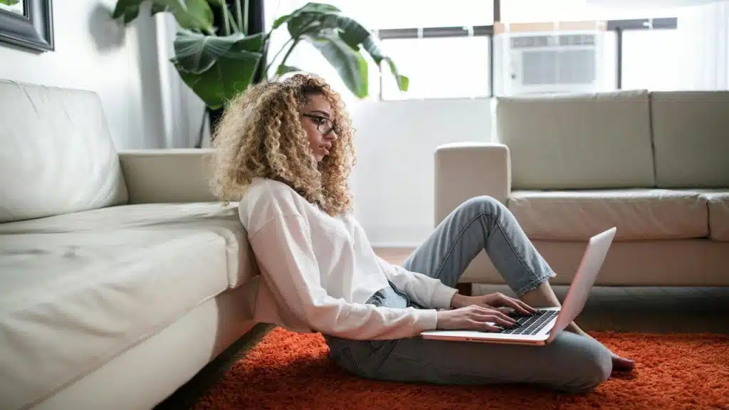 A women using her laptop at home