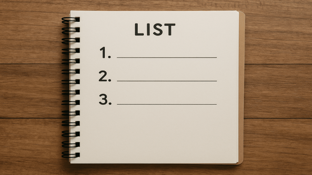 A notebook with three bullet points on it