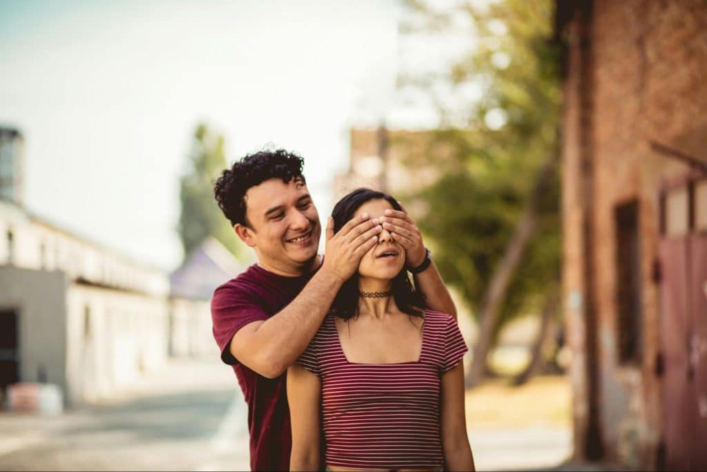 A man will surprise a woman