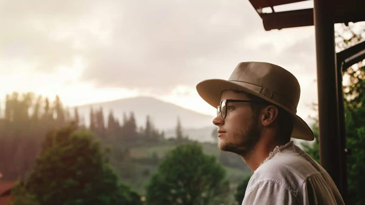 Man up in the mountain taking a break from dating to reflect and reset emotionally.