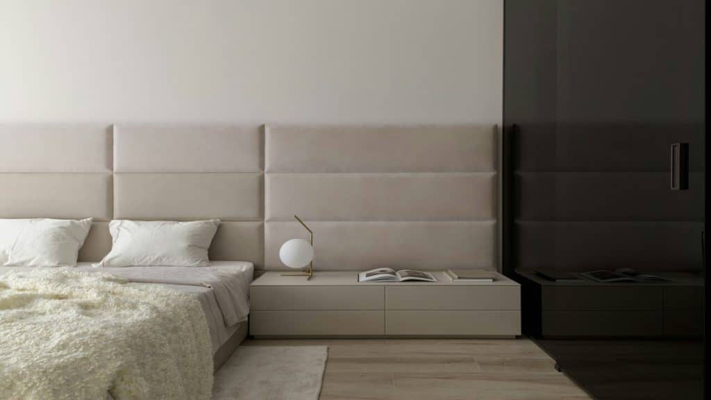 A pristine beige bedroom