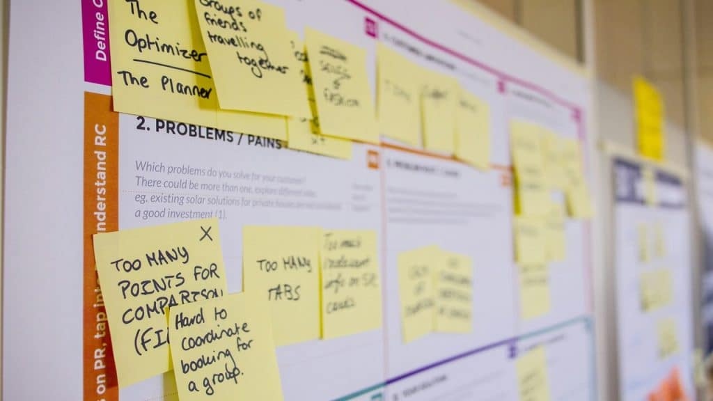 Sticky notes on a planning board