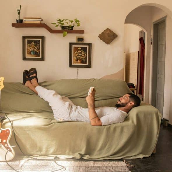 A man relaxing at home