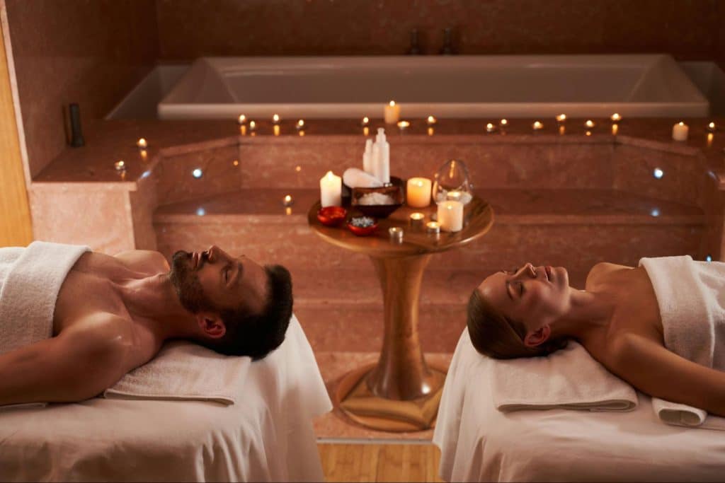 A man and woman at the spa