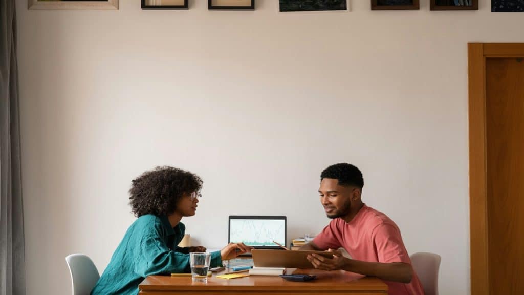 A couple working together at home