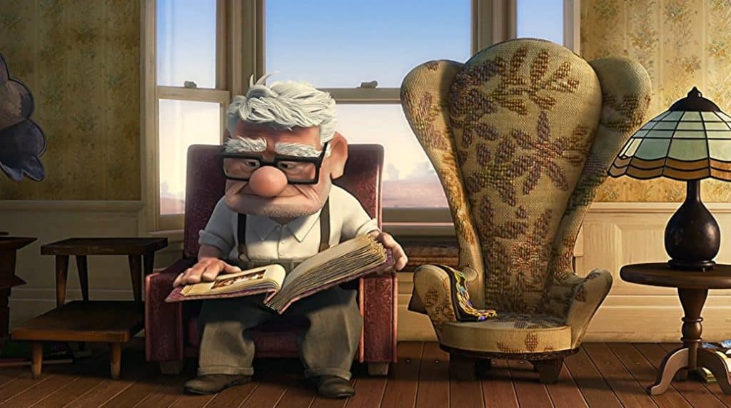 A scene where Carl saw their adventure book. 