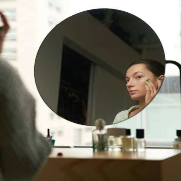 A woman getting ready for work