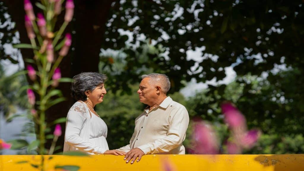 An older couple talking