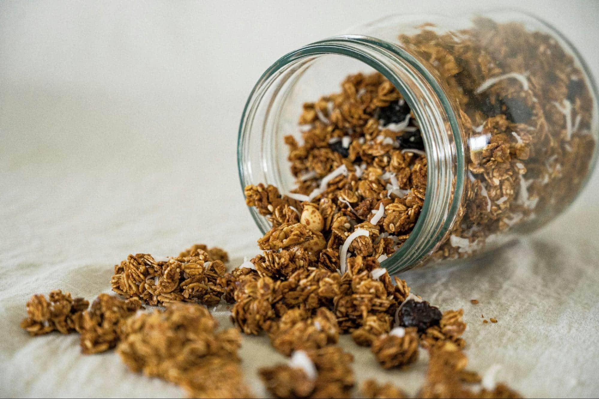 A picture of granola in a jar.