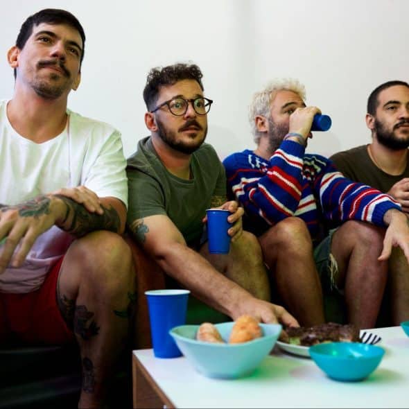 Men watching a movie