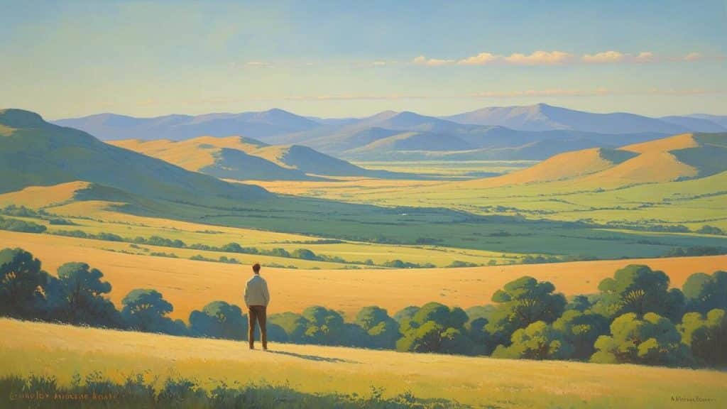 A man looking at a stunning field