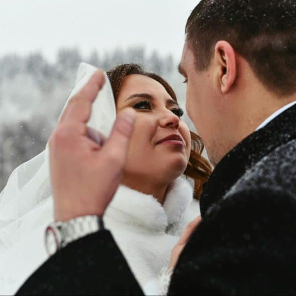 A man and woman looking at each other