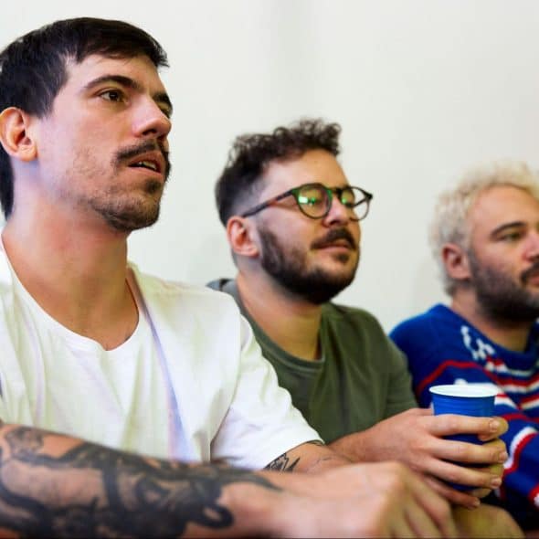 Men watching a series.