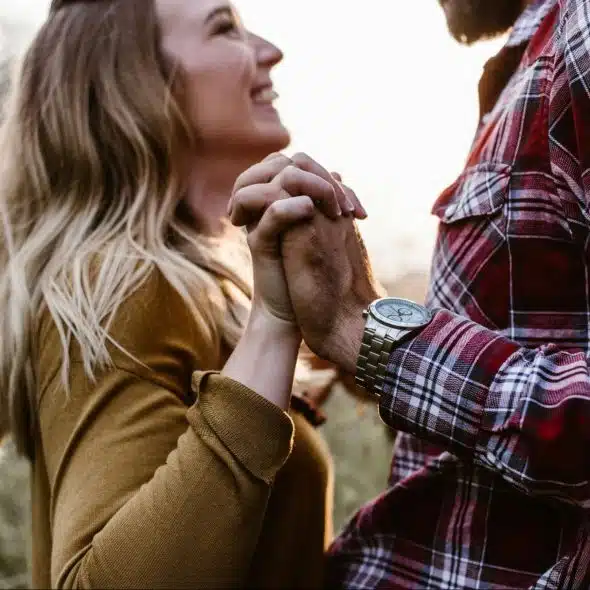 A man and woman being happy together