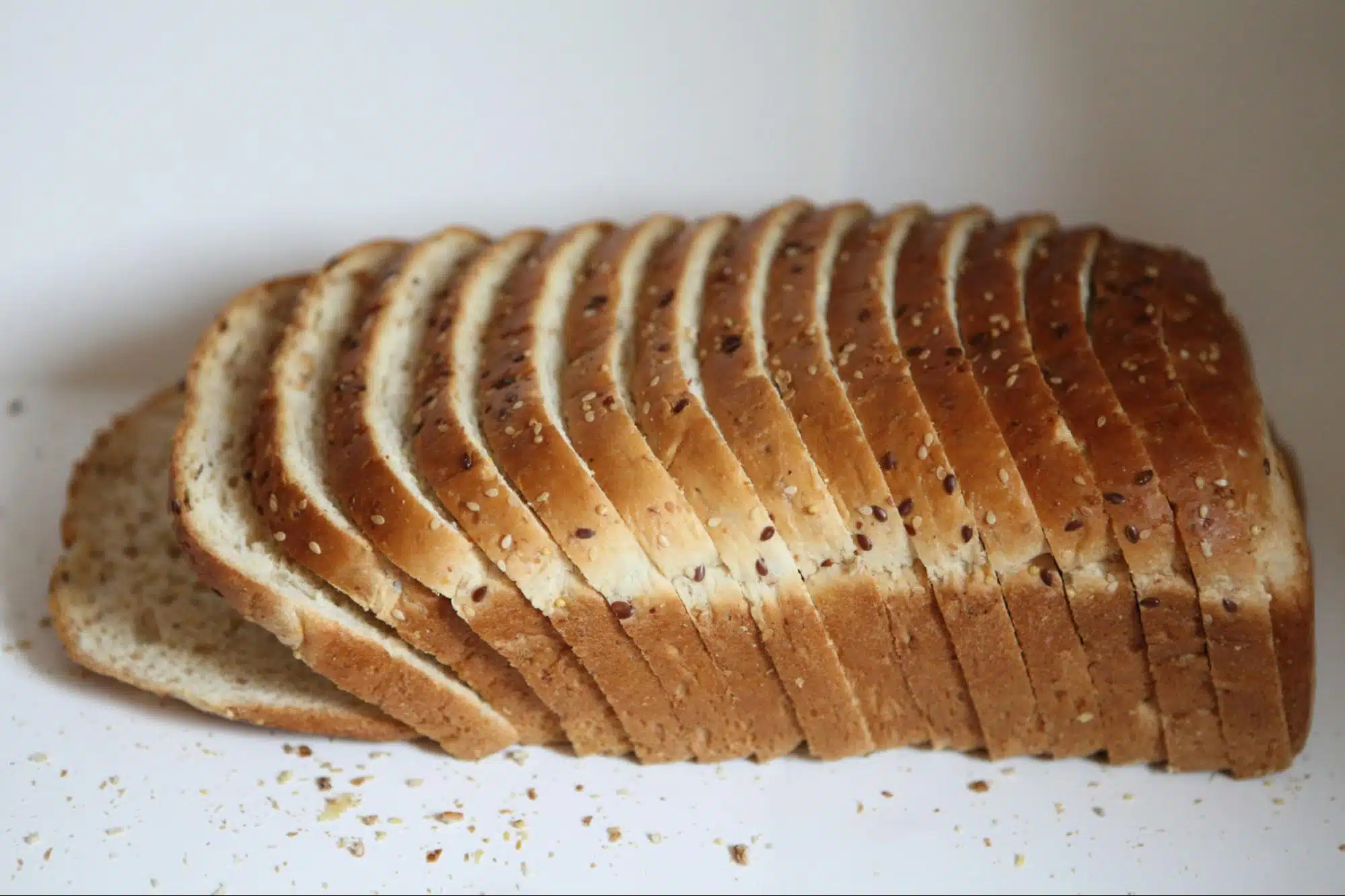A sliced multigrain bread.