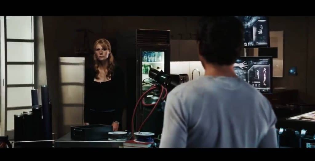 A picture of pepper walking away from tony