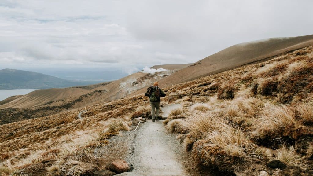 A man hiking by himself