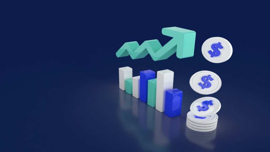 A 3D rendering depicting sales growth