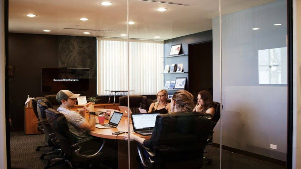 A group of people having a meeting