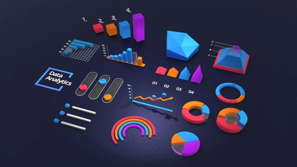A 3D rendering depicting data analytics