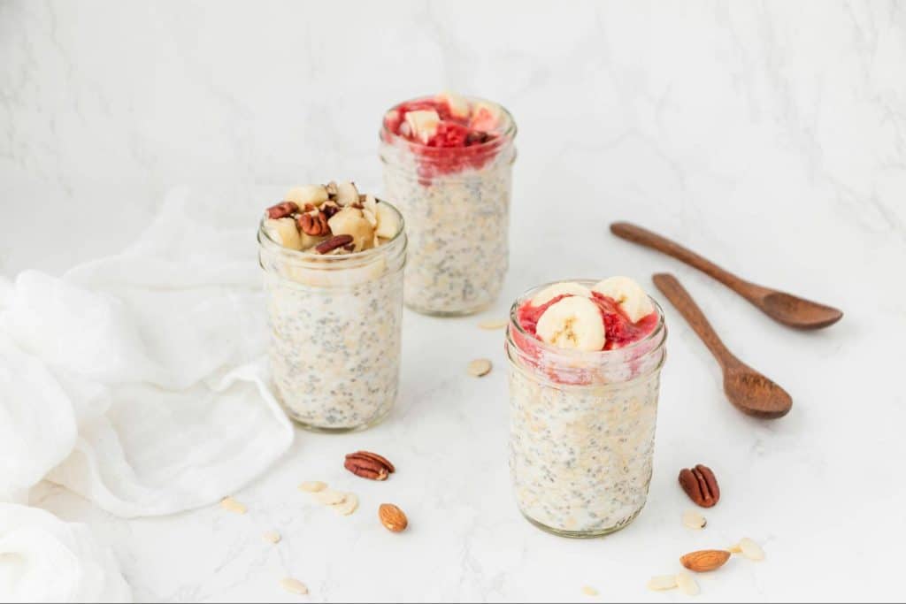 Greek yogurt with chia seeds and fruits.