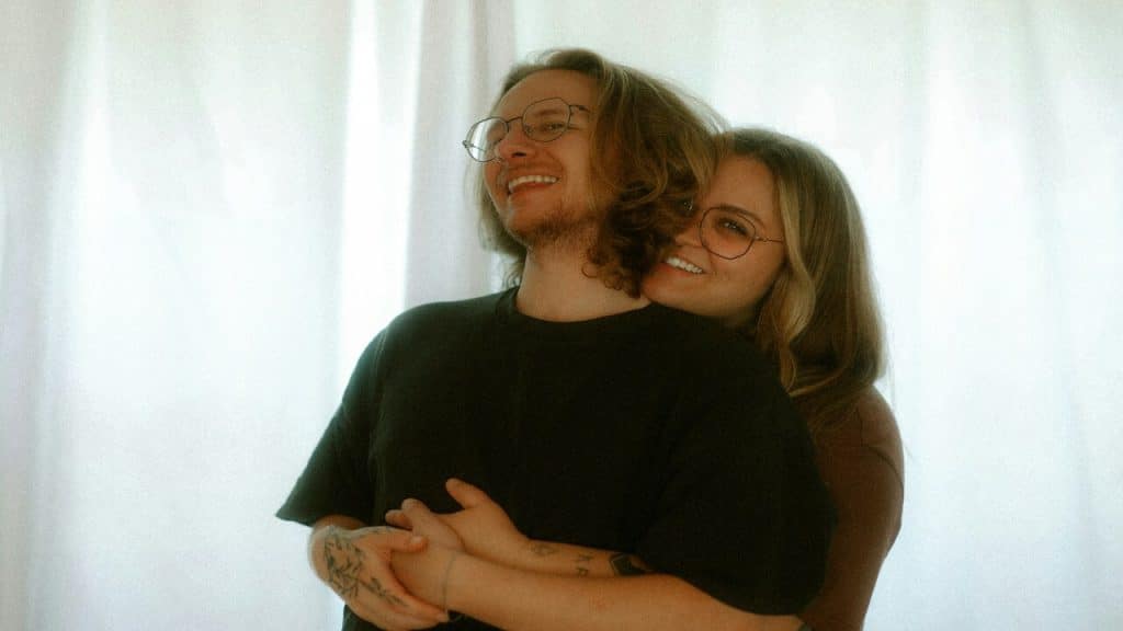 A couple looking happy together