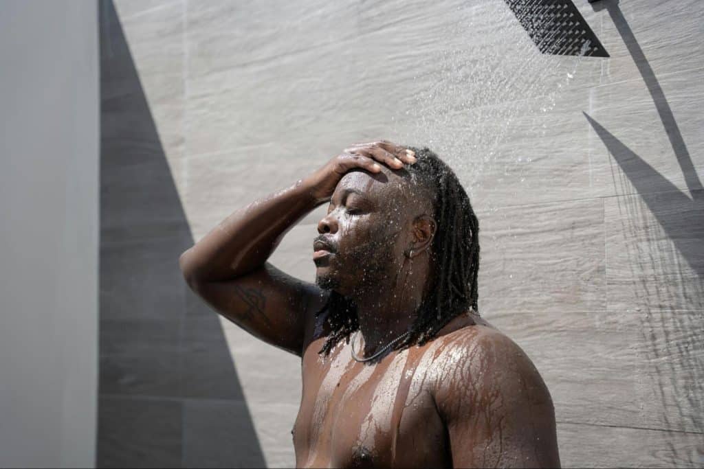 A man showering