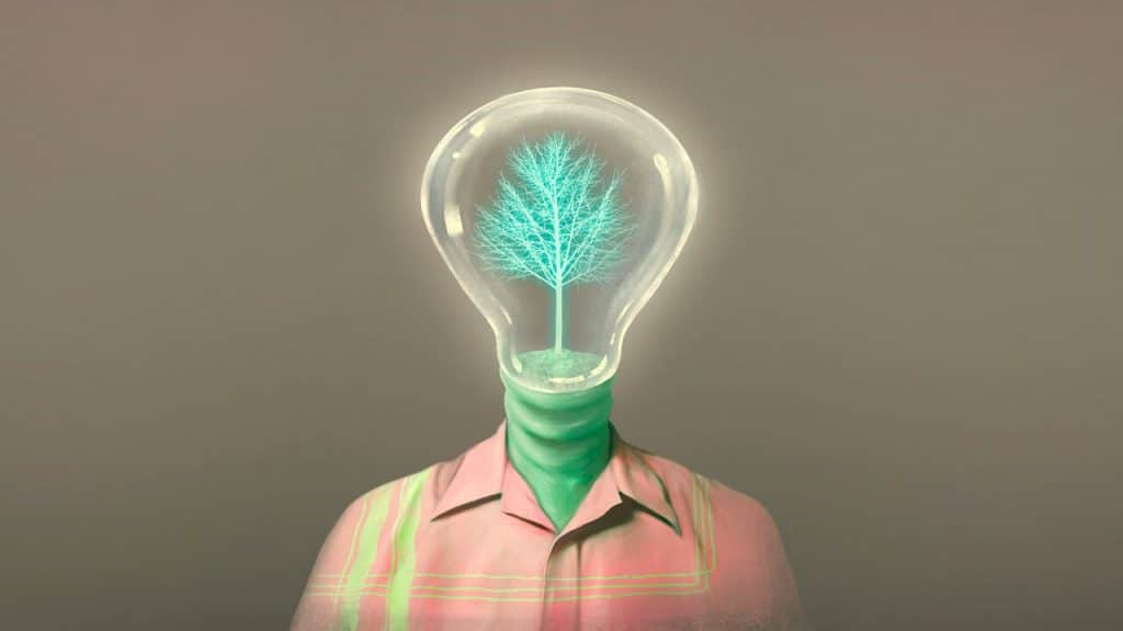 A person with a lightbulb for a head