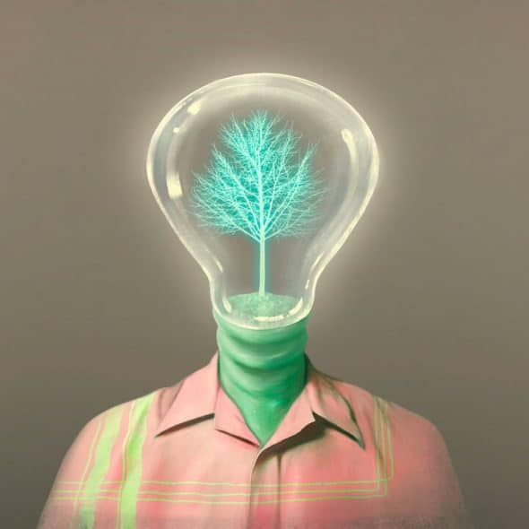 A person with a lightbulb for a head