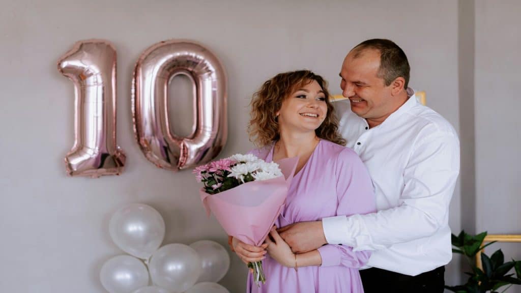 A couple celebrating their tenth anniversary