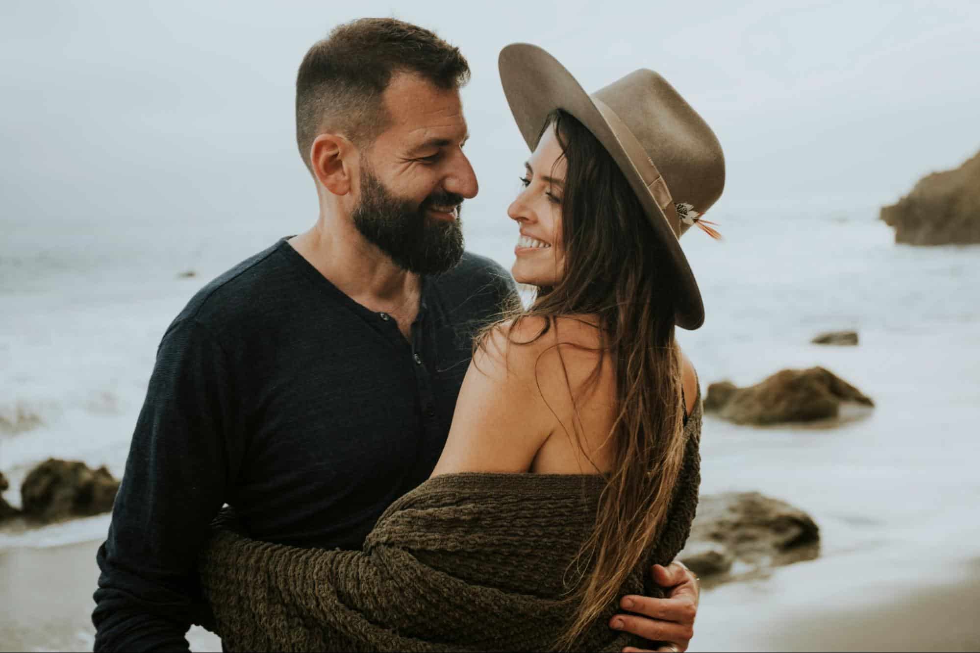 A man looking at woman.