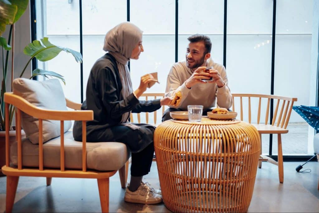 A man and woman having a simple date to celebrate.